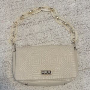 Zara Cream Quilted Shoulder Bag with Chain-Link Strap